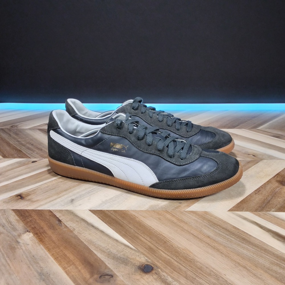 Puma Super LIGA Navy White Suede Leather Gum‎ Sole Sneakers Mens 14 D 356999-09